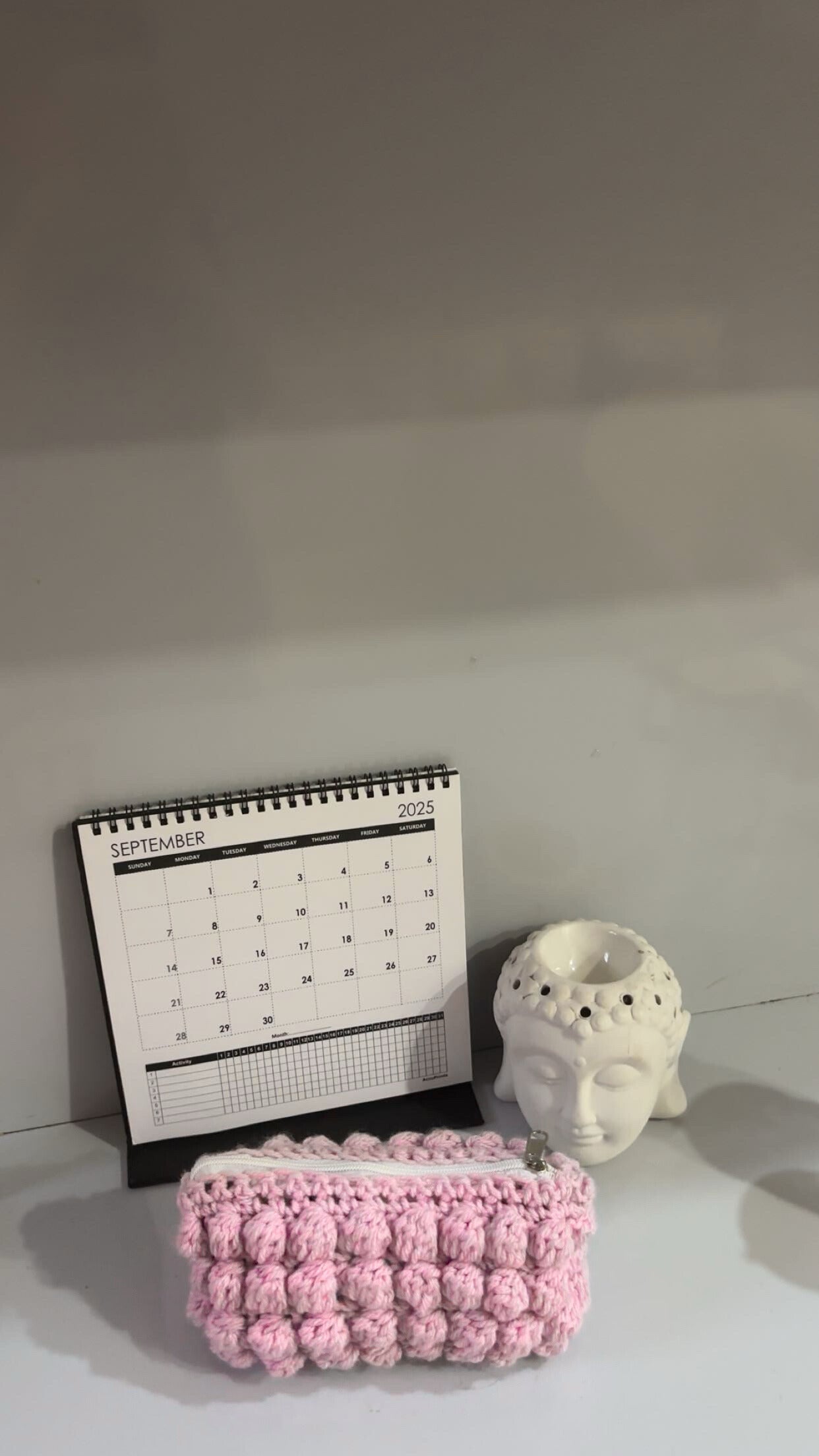 Handmade Crochet Bobble Stitch Zipper Pouch: Pastel Makeup Bag