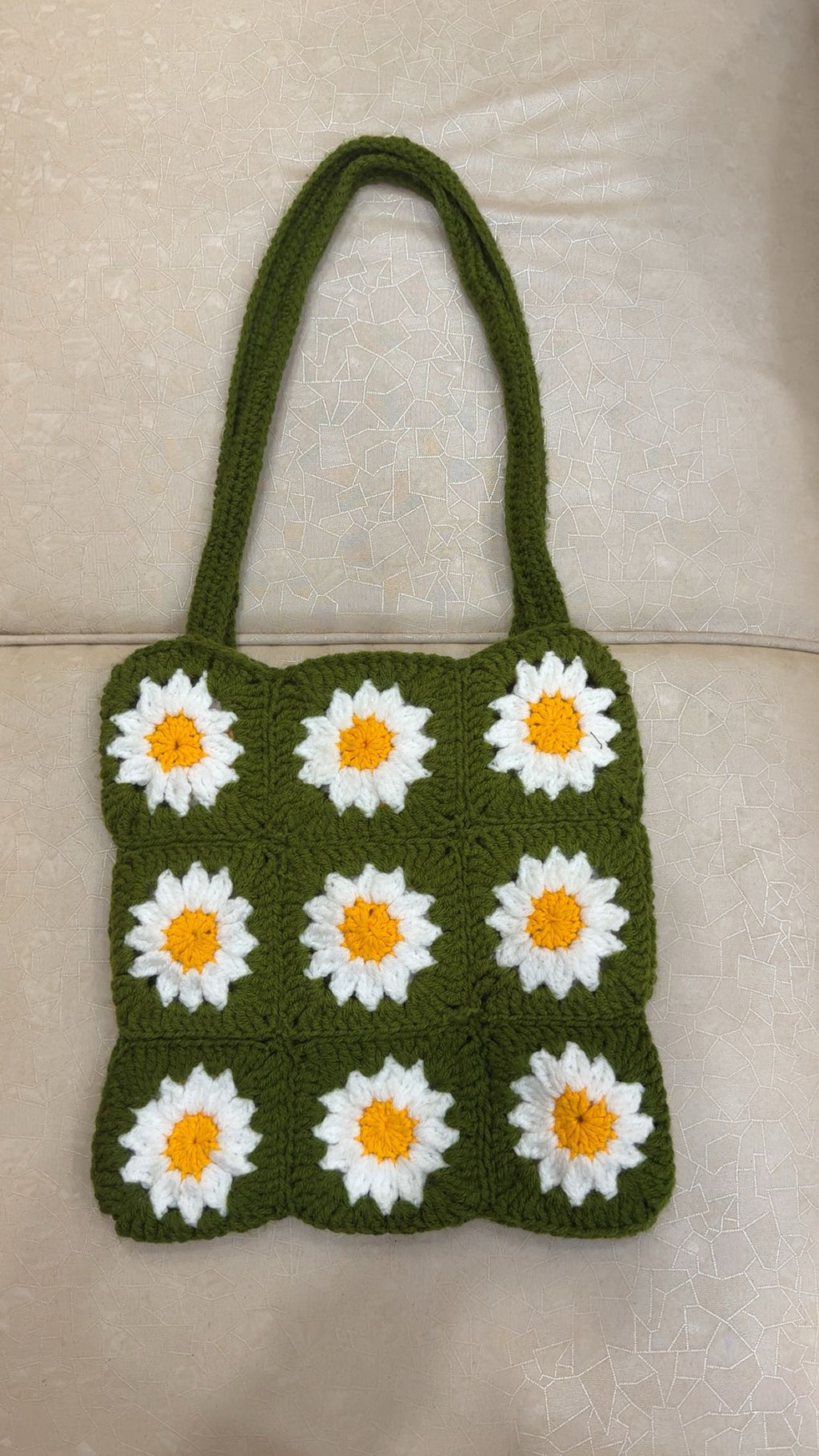 Handmade Crochet Daisy Tote Bag – Green Granny Square Purse