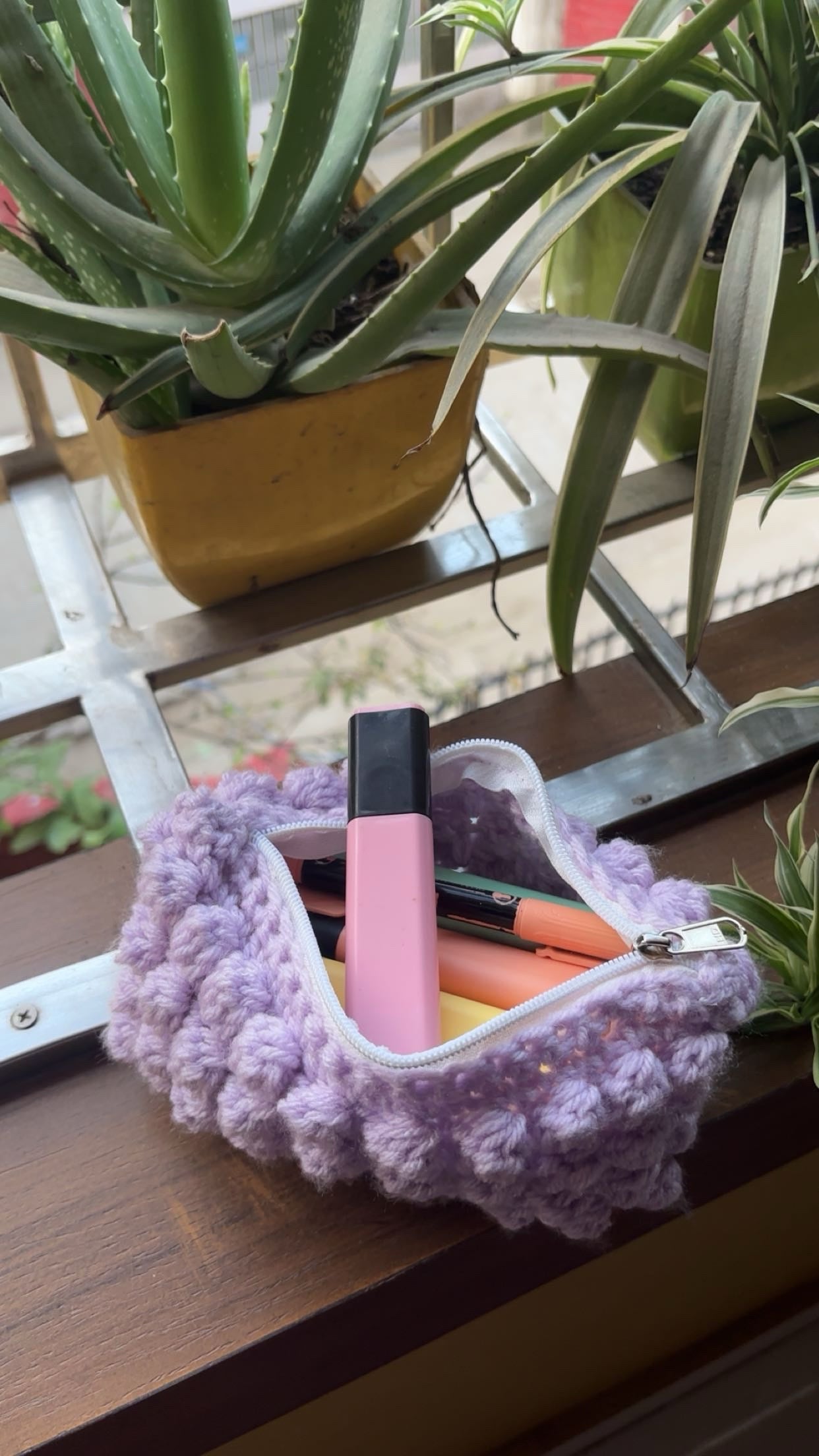 Handmade Crochet Bobble Stitch Zipper Pouch: Pastel Makeup Bag