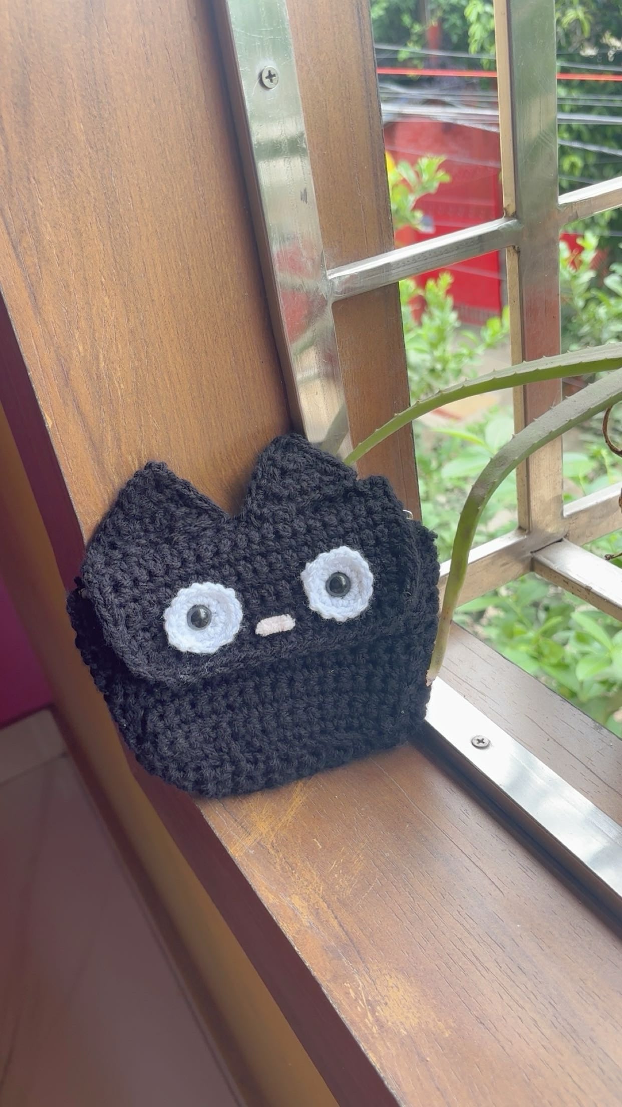 Crochet Black Cat Pouch: Handmade Coin Purse Zipper Bag