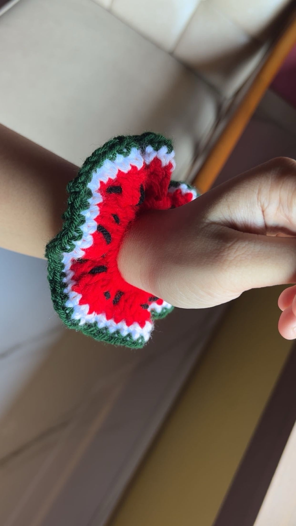 Handmade Fruit-Inspired Crochet Scrunchies – Watermelon, Coconut & Strawberry Hair Ties