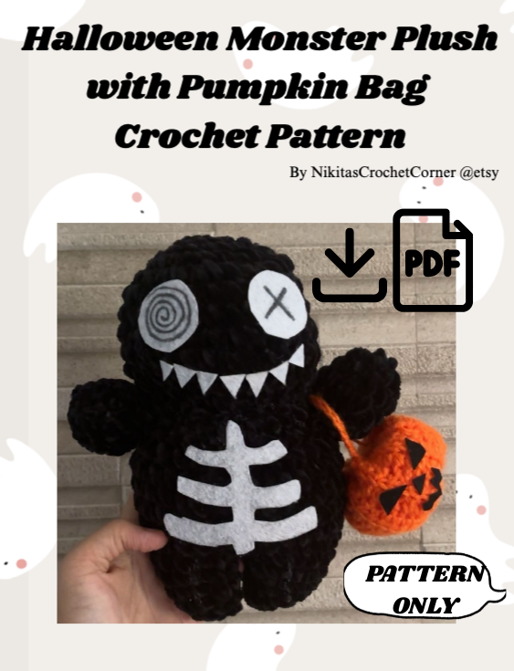 Spooky Monster Plush with Pumpkin Bag – Halloween Crochet Pattern