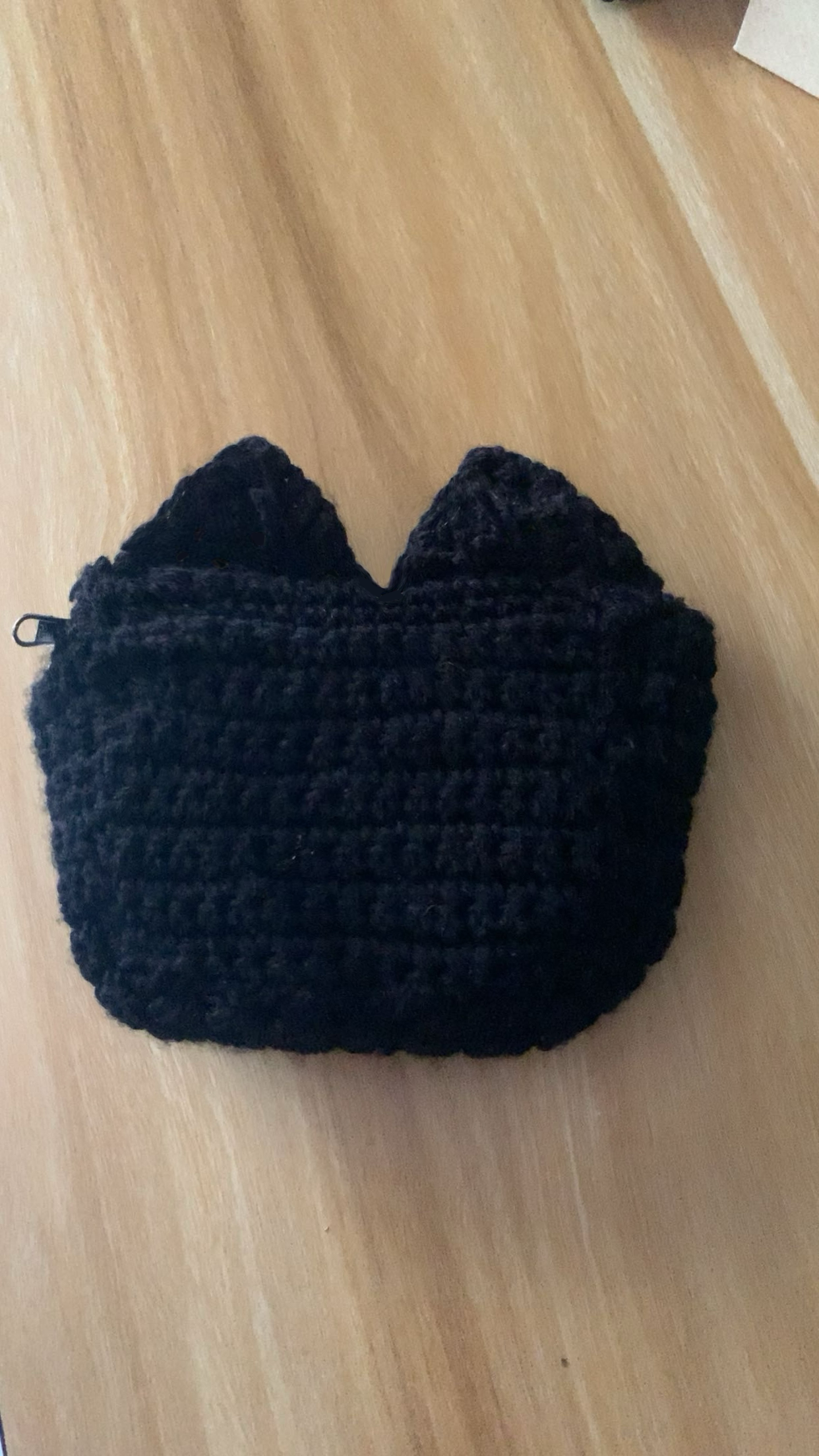 Crochet Black Cat Pouch: Handmade Coin Purse Zipper Bag