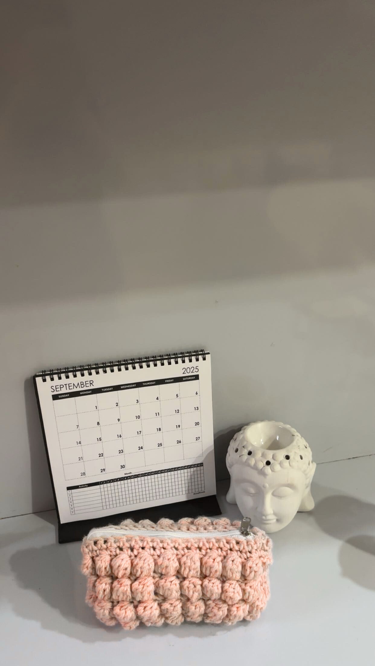 Handmade Crochet Bobble Stitch Zipper Pouch: Pastel Makeup Bag