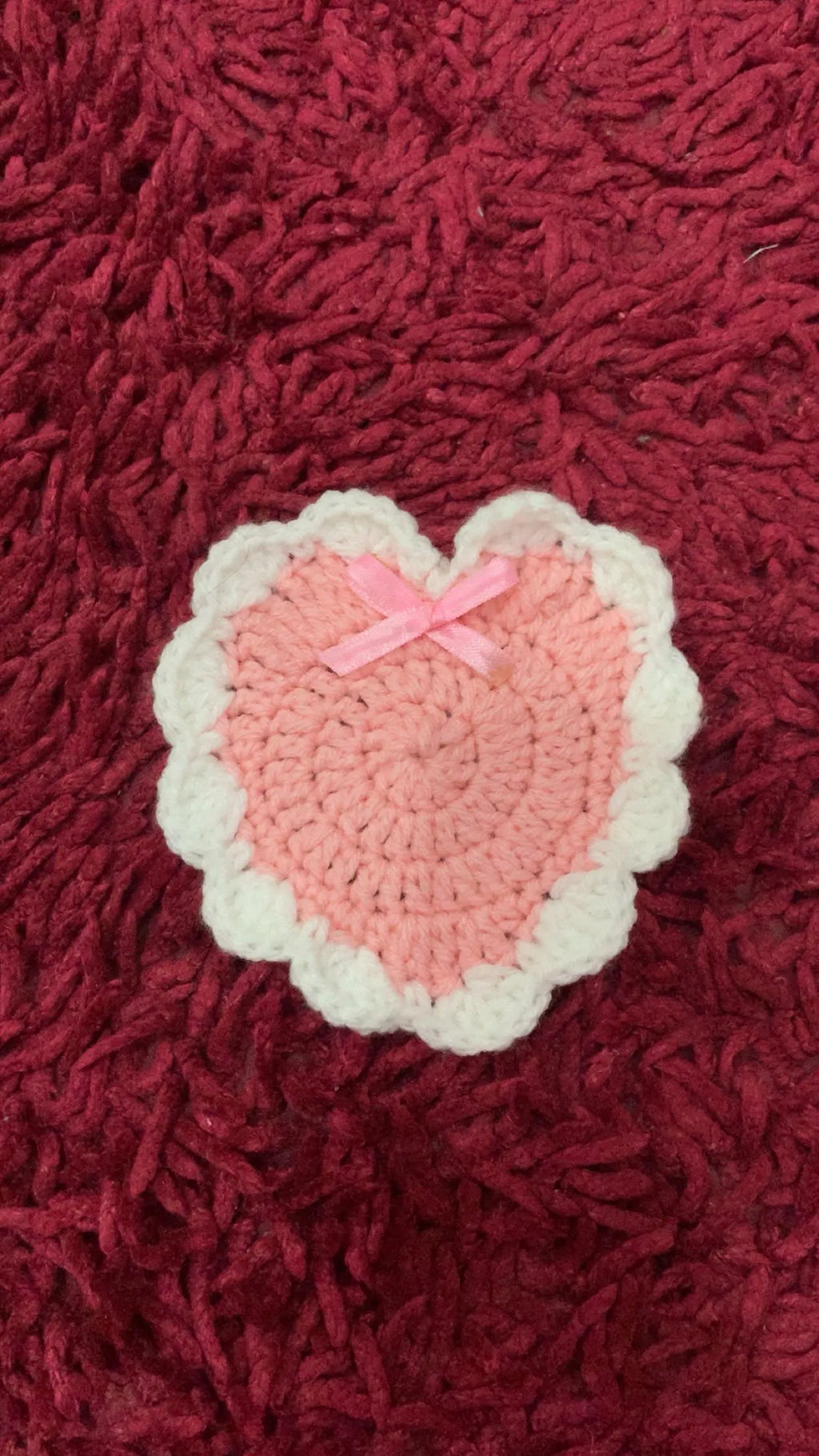 Crochet Heart Coasters: Pastel Pink & White, Coquette Style (Set of 6)